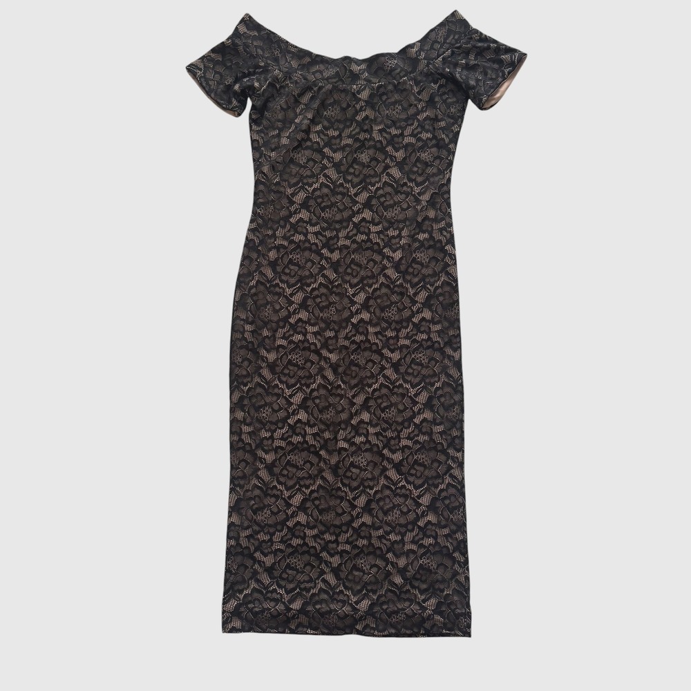 Dress The Population Black Lace Off The Shoulder Midi Dress XL sophisticated